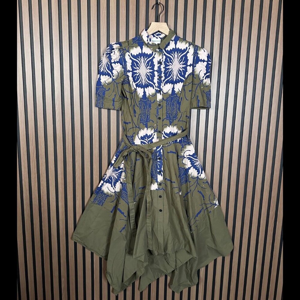 New Making The Cut Self Tie Dress XXS Army Green Fit & Flare Cross-back Floral
